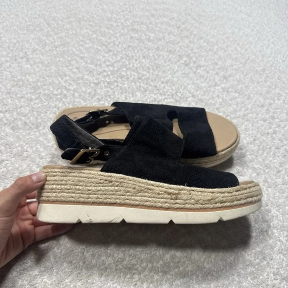 Dr Scholls Womens Oh Hey Wedge Comfort Espadrille Sandals Black Platform Sz 8.5M